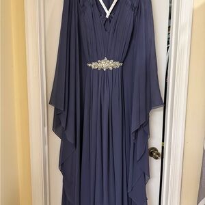 Azazie Deep Blue Maxi Dress with Embellished Waist